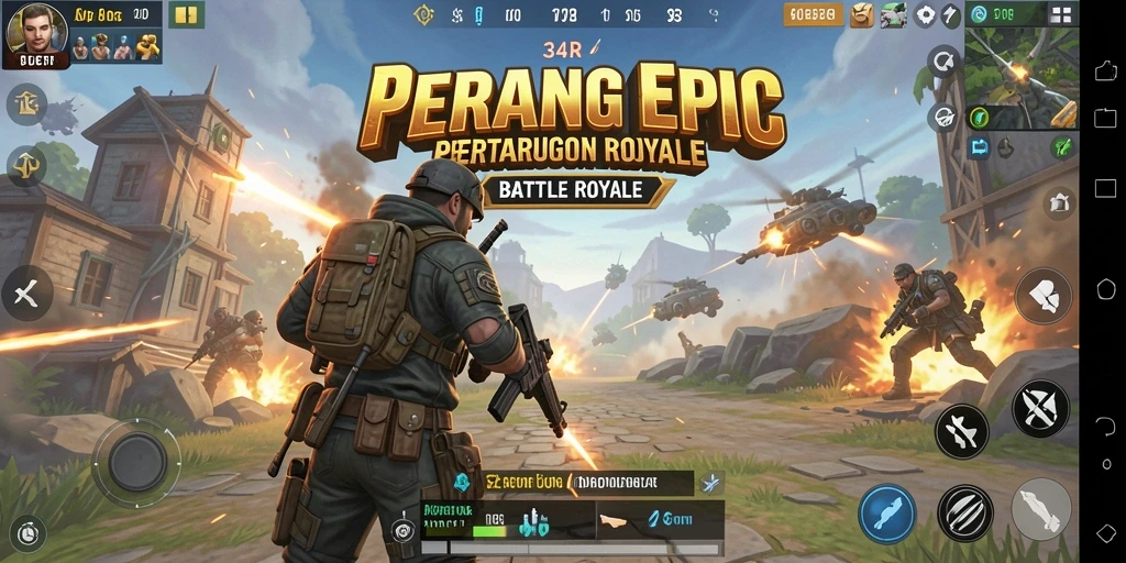 Screenshot utama dari gameplay menegangkan dalam 34R Battle Royale.