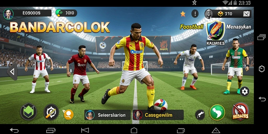 Tampilan gameplay seru dalam BANDARCOLOK dengan aksi sepak bola nyata.