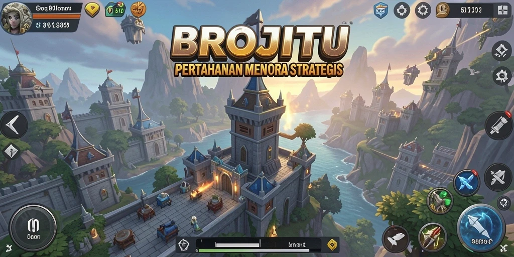 Screenshot gameplay menampilkan pertahanan menara yang dinamis dan strategis.
