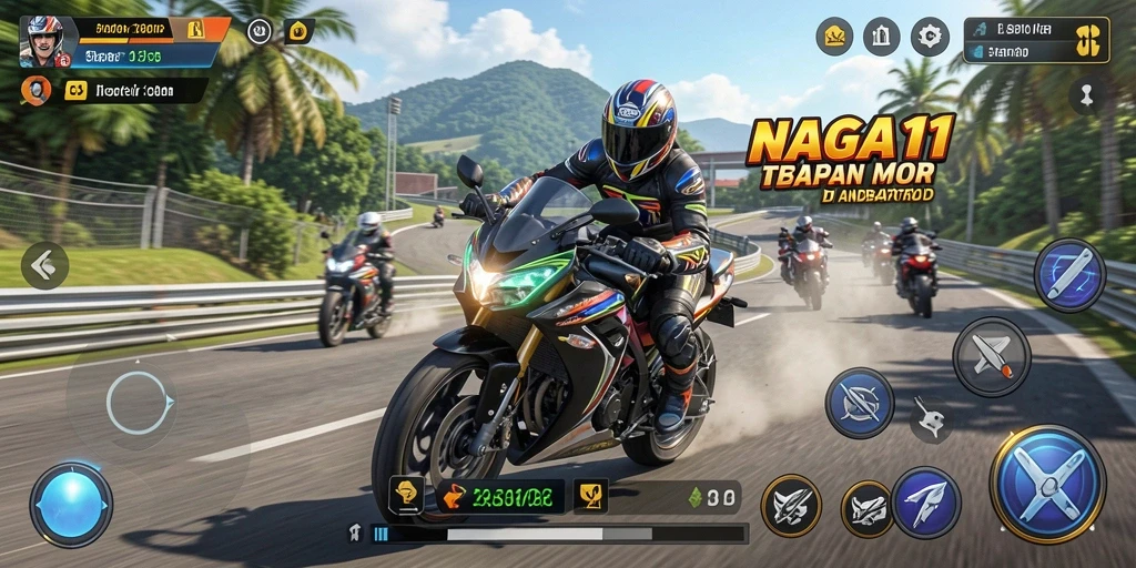 Tampilan gameplay balapan motor yang mendebarkan di NAGA11.