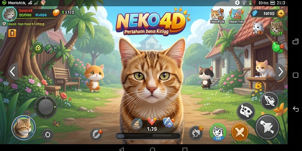 Screenshot gameplay NEKO4D menampilkan aksi menaklukkan musuh dengan menara pertahanan.
