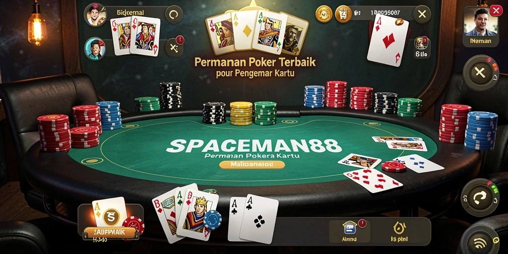 Tampilan menarik dari gameplay poker SPACEMAN88 saat bermain melawan pemain lain.